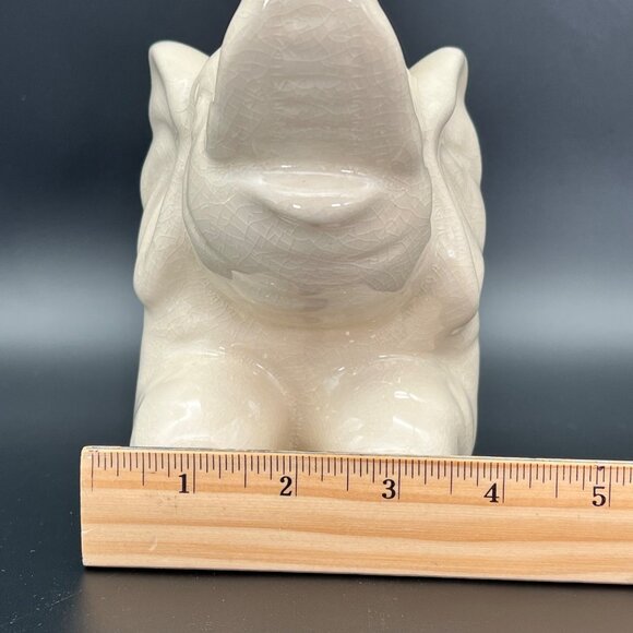 Ceramic Elephant Figurine Carved Crackle Pattern Trunk Up 9" x 7" - Picture 13 of 14